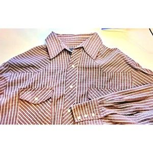 Wranglers Western Shirt Large Tall Pearl Snaps Burgandy/White Strip Long Sleeve